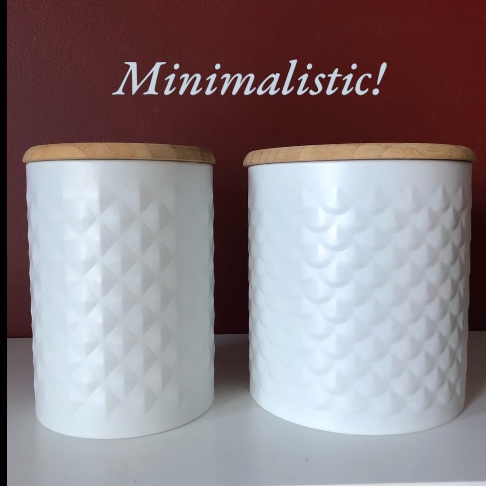 👛(ANY 2/$20) TYPHOON Brand White Kitchen Canisters Raised Shell Motif, Tin